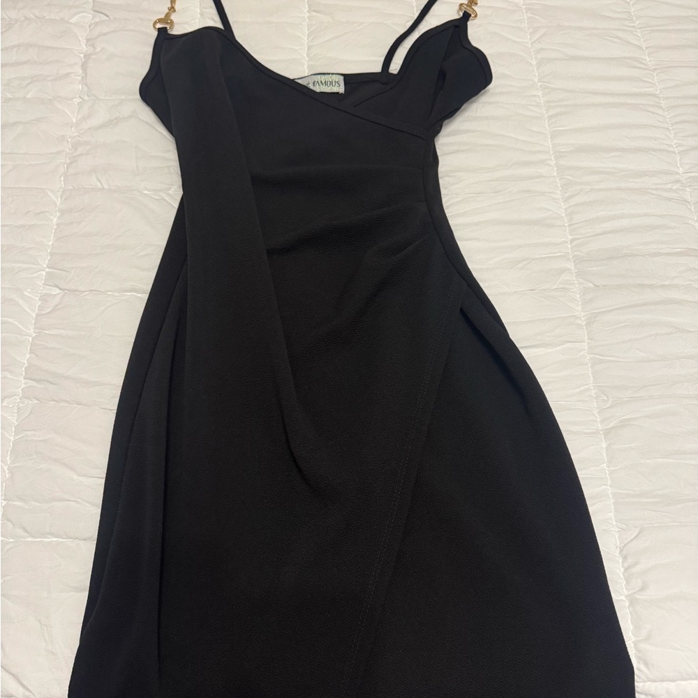 Almost Famous Black Slip Mini Dress with Spaghetti Straps